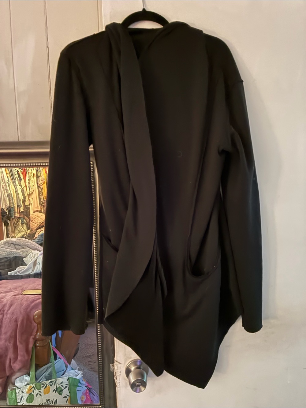 Black Hooded Draped Cardigan Jacket - Women